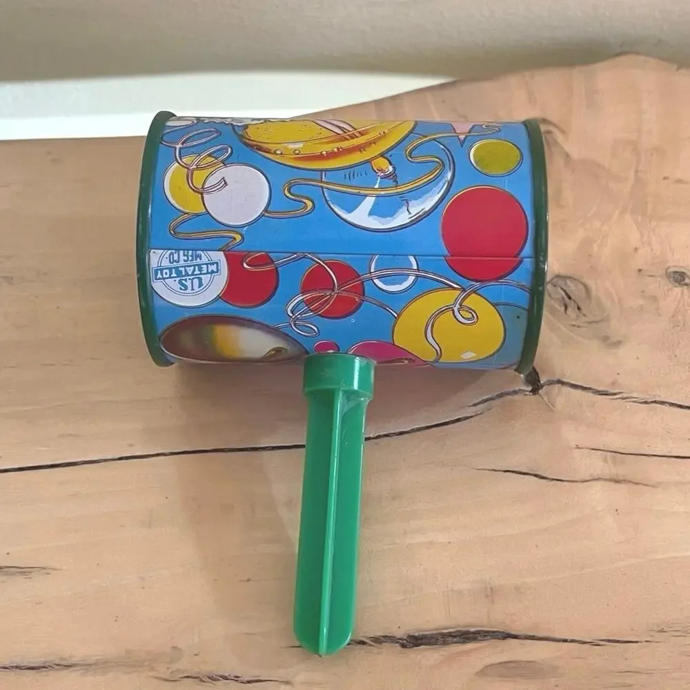 Vtg Tin Noisemaker Metal Toy Noise Maker New Years Showgirl Party Clanger Rattle